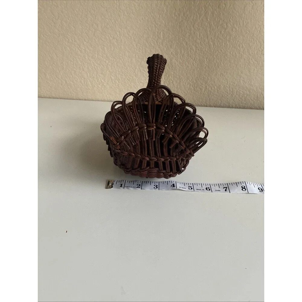 Vintage Turkey Wicker Basket Thanksgiving Cottage Fall Family Boho Feast